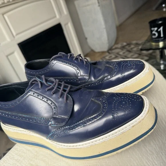 Prada Mens Oxford Wingtip Platform Derby Size US 7 UK 6 Navy  display picture 3